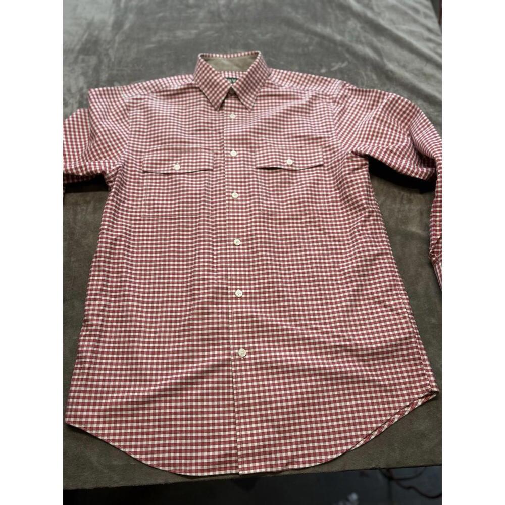 Vintage Orvis Shirt Men M Red White Check Long Sleeve Button Down Cotton